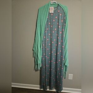 Lularoe Green and Pink Patterned Maxi Dress with Shawl